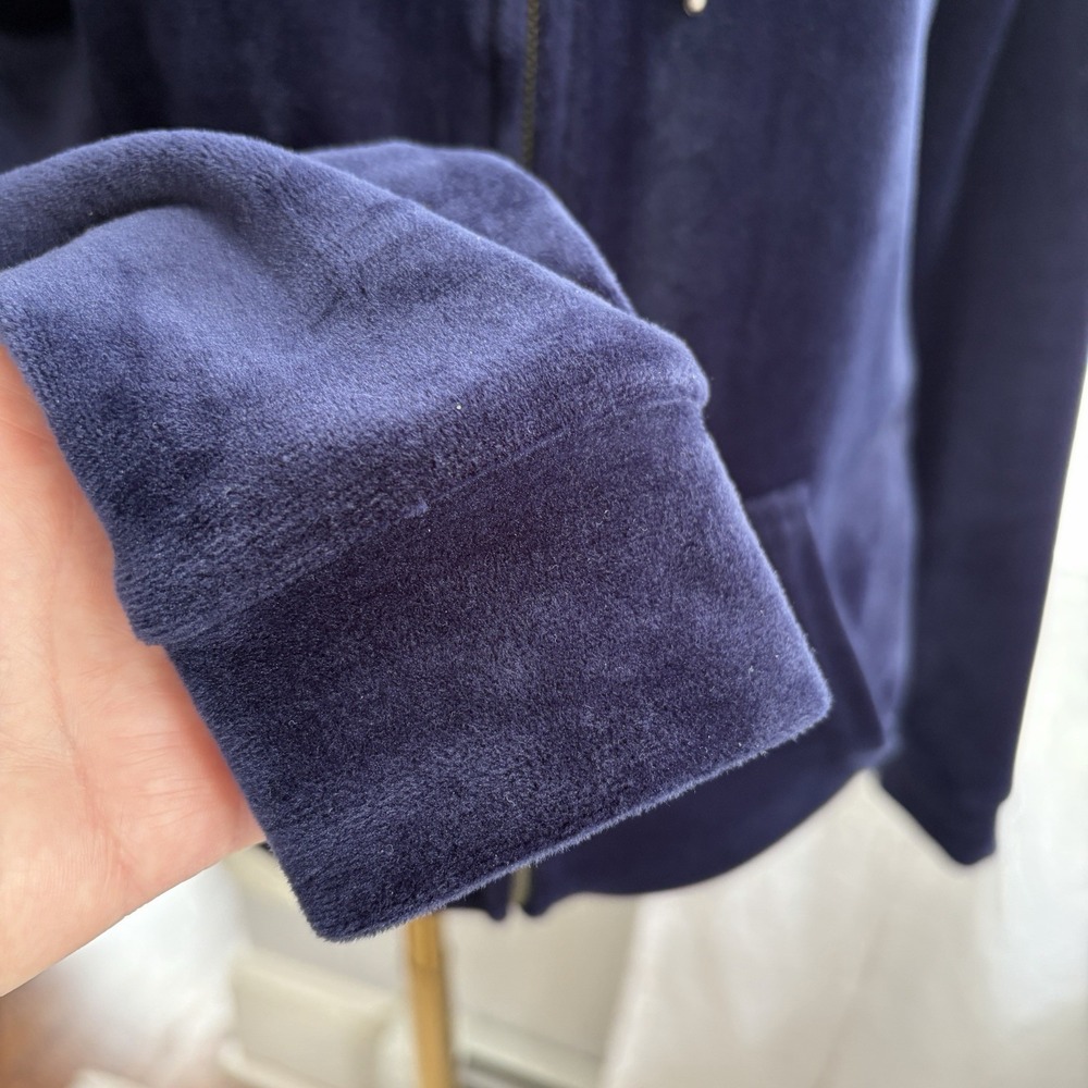 Women's Navy Blue Velvet Velour Hoodie Sz S Full Zip Sweatshirt Track Jacket - Picture 5 of 16